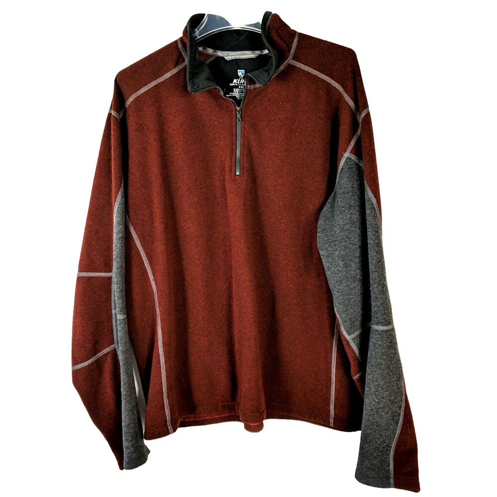 Kuhl Kashmira Quarter Zip Pullover Sweater Men Size XXL Burgundy Gray Shirt